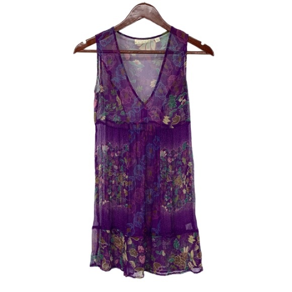 Urban Outfitters Kimchi & Blue Sheer Silk Floral Sleeveless V-Neck Tunic Blouse - Picture 1 of 16
